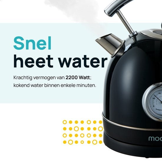 MOA Waterkoker Retro - 1.8L - RVS - BPA vrij - 2200W - 275x23.50x19.50 cm - Zwart