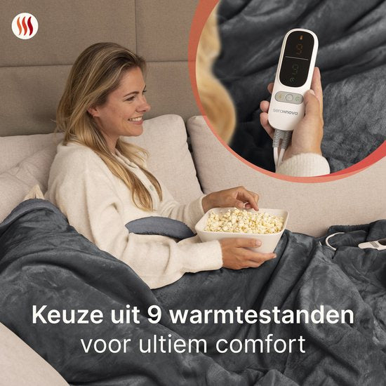 Seranova Elektrische Deken - Extra Warmtedraden - Premium Model - 160x120 cm - 1 Persoons Warmtedeken - Dubbelzijdig Fleece Sherpa - Antraciet