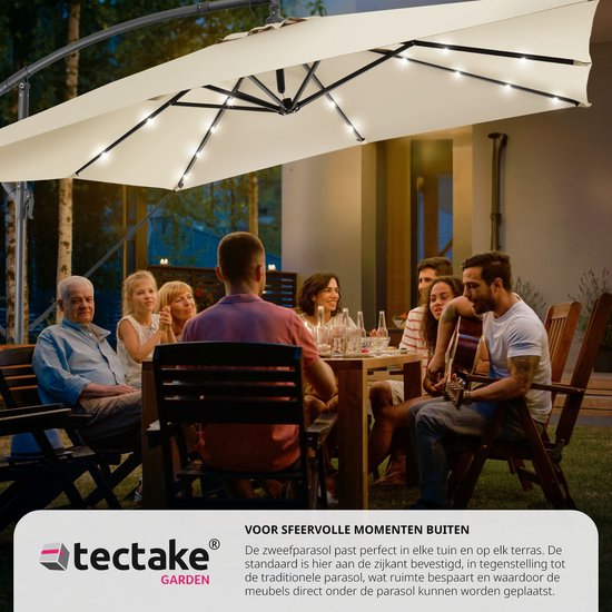 tectake® - Parasol 250cm met Solar Led Verlichting - Parasols - Zweefparasol - Zonneenergie - Incl. zonnepaneel - Tuinverlichting - beige