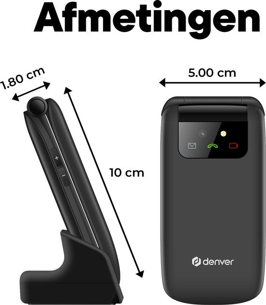 Denver Senioren Mobiele Telefoon 4G - Grote Toetsen - SOS knop - Smartphonevrij opgroeien - Oplaadstation - GSM - Bluetooth - FM Radio - Volledig NL en FR - Model 2026 - BAS24800L