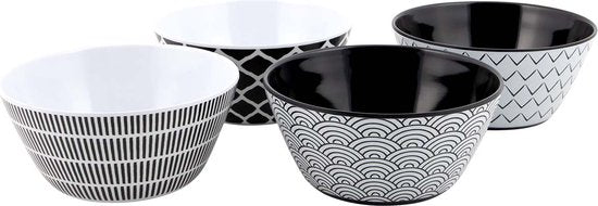 Bo-Camp - Servies - Mix & Match - 16 Stuks - Zwart/Wit