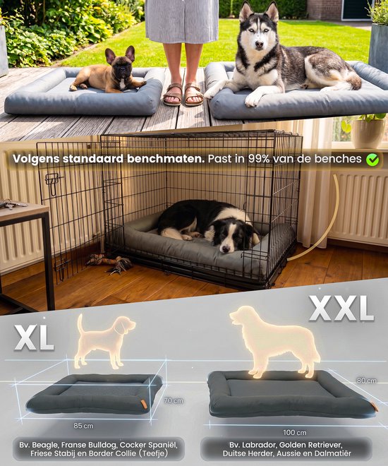 Happysnoots® Orthopedisch Hondenkussen - XL Hondenmand 85 x 70 cm - Wasbaar Hondenbed - Grijs Benchkussen met Rits