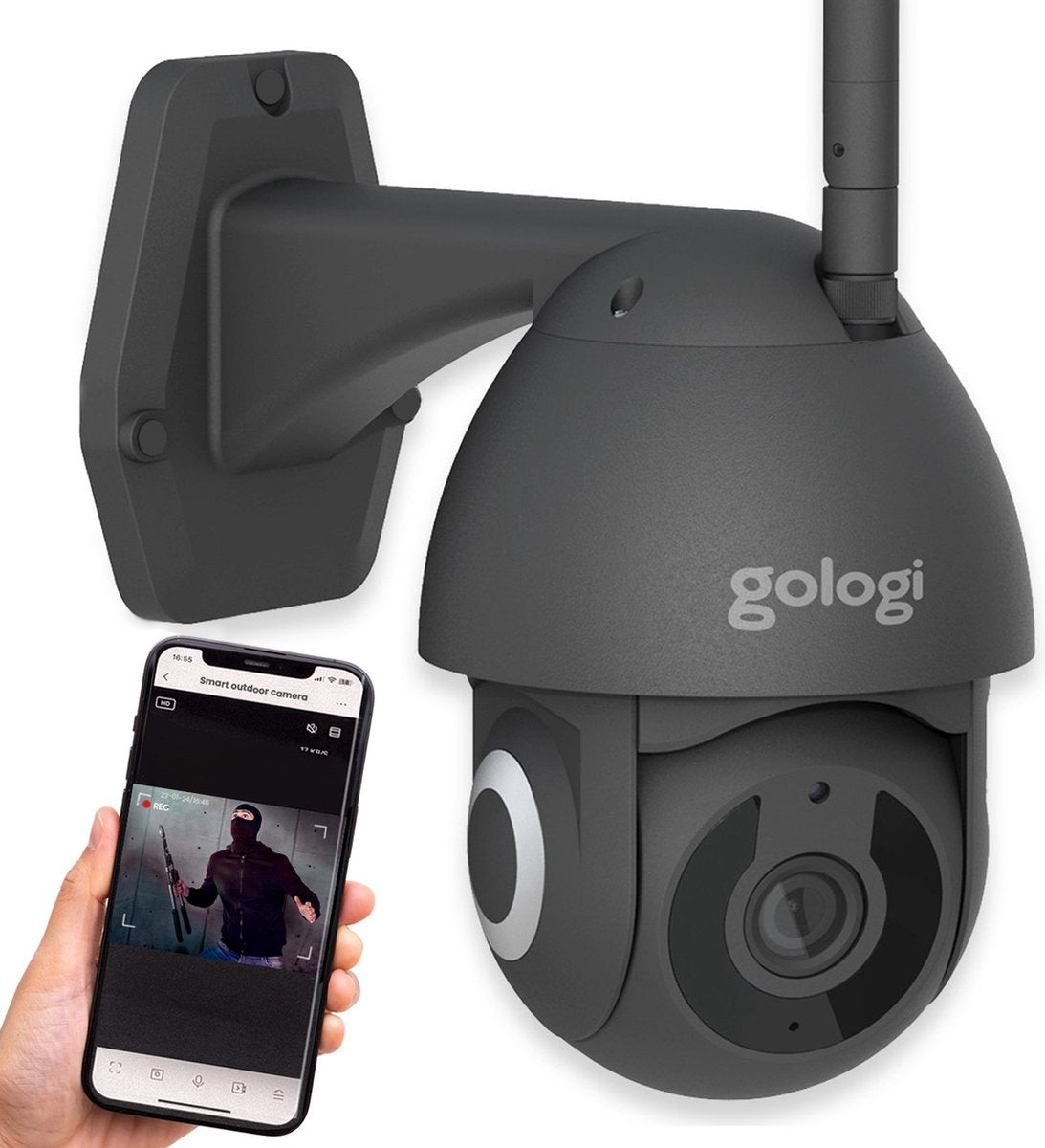 Gologi Beveiligingscamera – 3MP - Nachtzicht, Bewegingsdetectie & Two-Way Audio – WiFi & App – 10 x 11 x 17,5 cm – Zwart