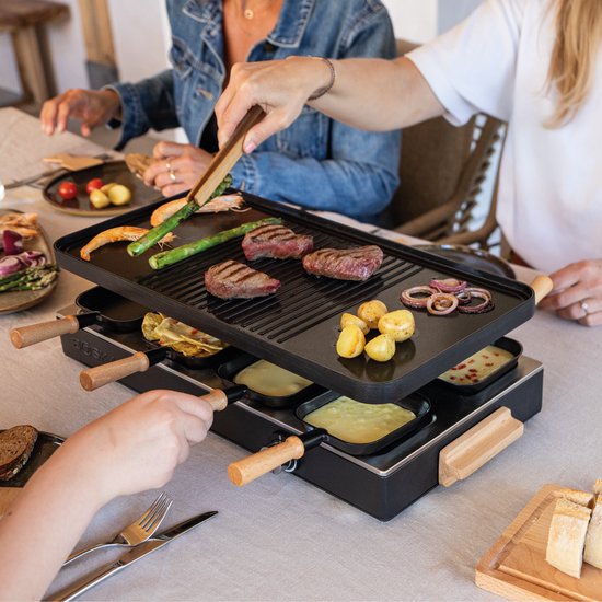 BOSKA Raclette Gourmet Party – Voor 8 Personen Beukenhout Staal – Gourmetstel