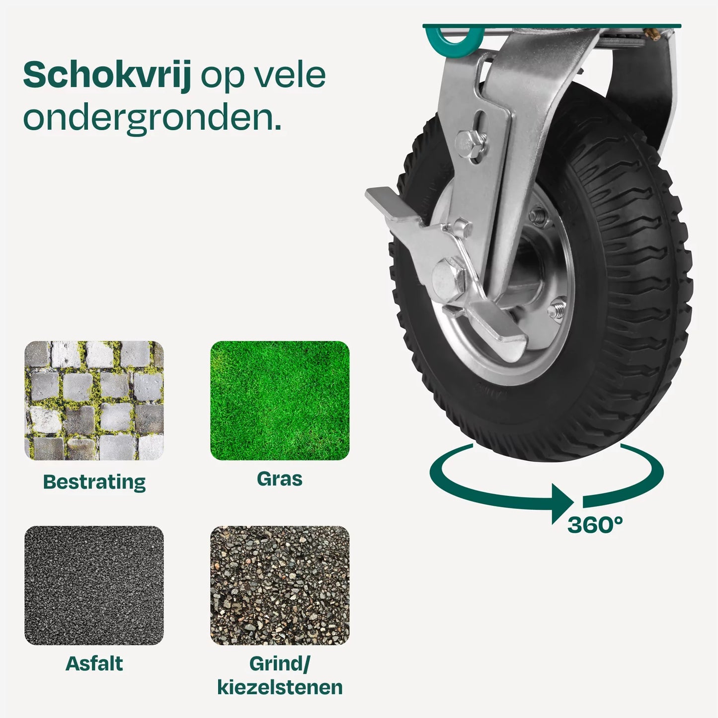 Wielen met luchtbanden - Set van 4 - Voor Plateauwagen TT503XX - Transportwielen - Comfortabel & Schokdempend