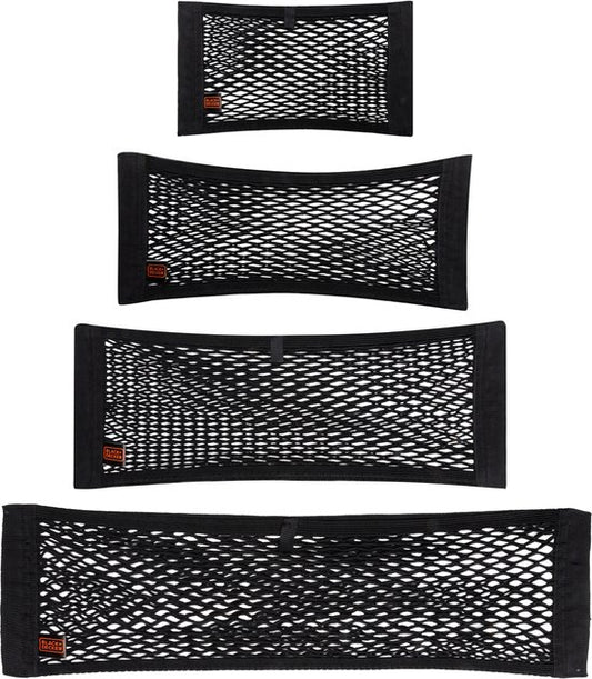 BLACK+DECKER Bagagenet Auto 4 Stuks - Opberging - 4 Verschillende Afmetingen - Zwart
