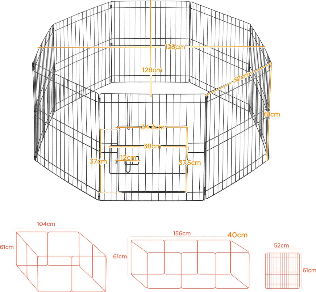 Yaheetech Puppyren 8 Panelen 127 x 127 x 61 cm - Zwart - Opvouwbare Hondenren met Deur voor Puppy's en Kleine Huisdieren