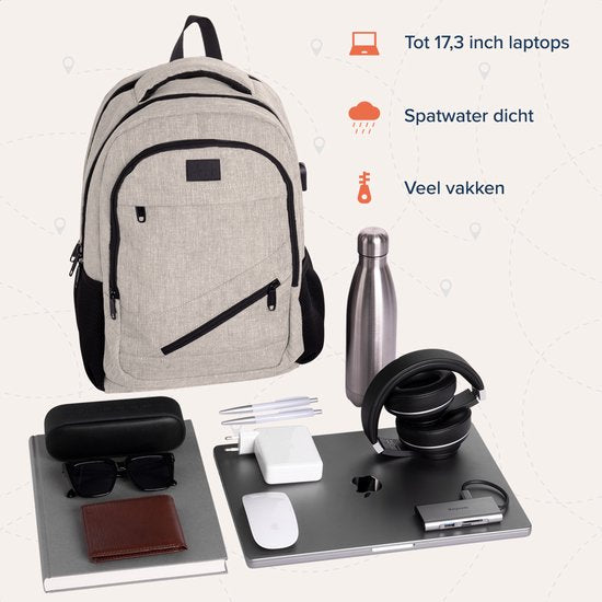 TRVLMORE Rugzak met Levenslange - Rugtas met 15,6 Inch Laptopvak - Schooltas - Spatwaterdicht - Heren en Dames - Jongens en Meisjes - 28L - Champagne