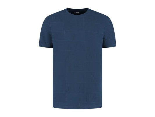 Boston Brothers T-shirt Jacquard Check Pattern - maat L - Navy