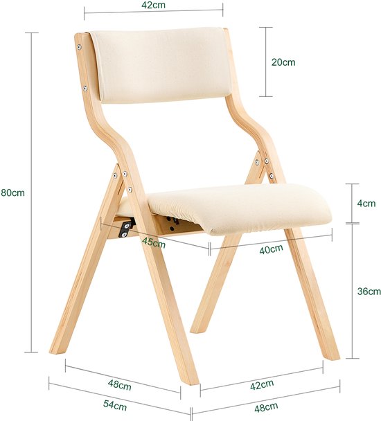 SoBuy Set van 2 Klapstoel, Bureaustoel met Gestoffeerd Zitkussen, Eetkamerstoel, Wit, 49x80x54cm, FST40-Wx2 - voor Eetkamer, Keuken, Woonkamer of Thuiswerkplek