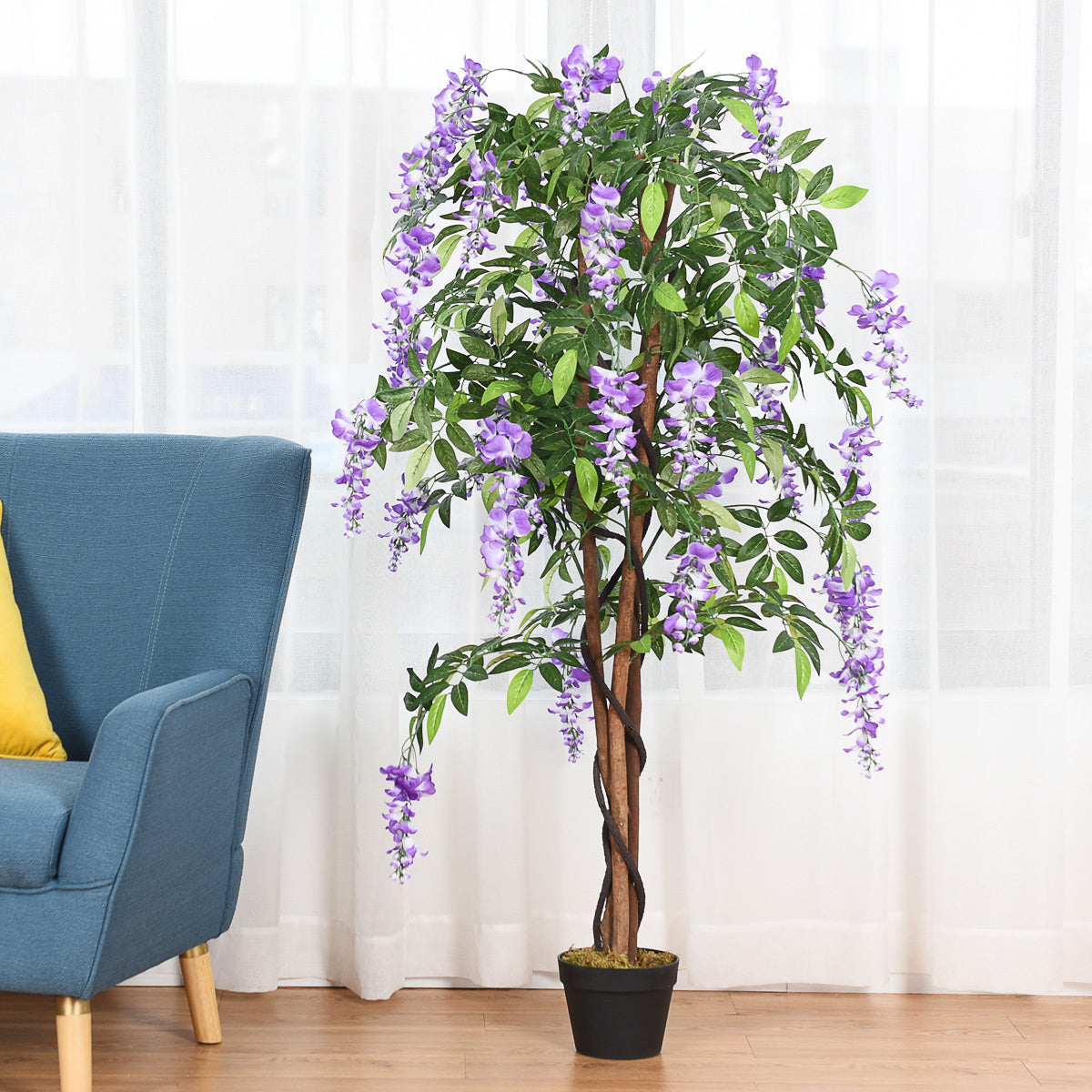 Coast Kunstplant met Stabiele Pot - 150 cm - Paars - Polyester/Hout