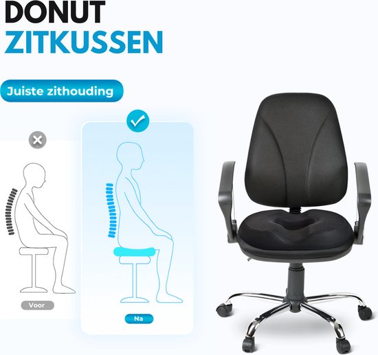 Softsie Donut ZitKussen Orthopedisch & Ergonomisch Voor Auto En Bureaustoel - Stuitkussen - Ringkussen - Zitring Kussen - voor Aambeien, Piercing en Stuitje