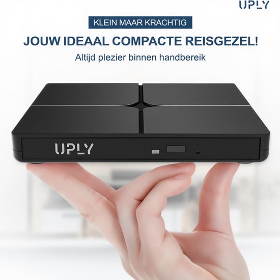 UPLY Externe DVD Speler - Windows en Mac - USB C en USB 3.0 - Externe DVD Speler voor Laptop - Externe DVD Speler en Brander - CD