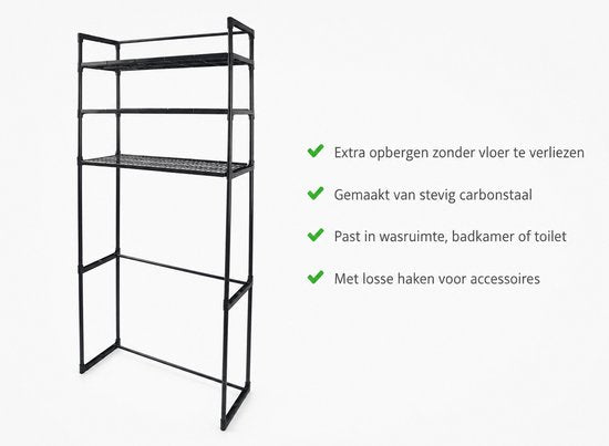 Nexxt Wasmachinerek met Opbergruimte en Haken - 72 x 26 x 162 cm