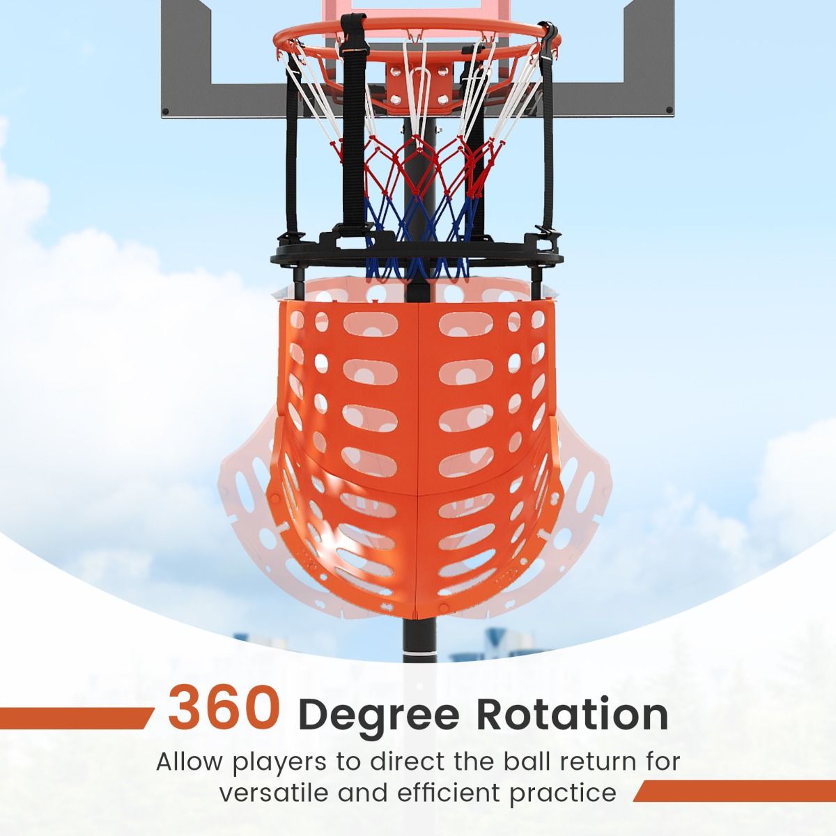 Coast Basketbalrebounder - 360 graden draaibaar - Verstelbare balterugslag - Zwart en oranje