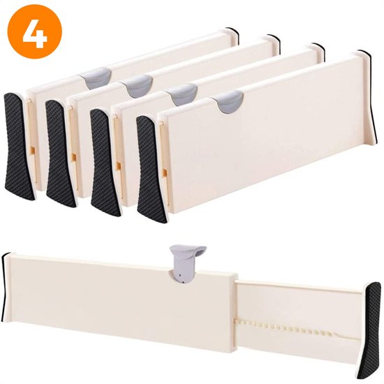 Posity Ladeverdeler - Verstelbaar & Uitschuifbaar - 4 Stuks - Lade Organizer - 38-54 cm - Voor Keuken, Slaapkamer & Kleding - Kunststof - Wit