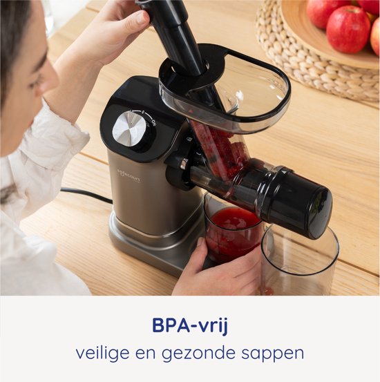 Safecourt Kitchen – Slowjuicer – 700 ml & Koude Persing – Voorzien Van Stille Motor En Druppelstop – Voor Vers Sap Van Groenten En Fruit – Grijs Kunststof