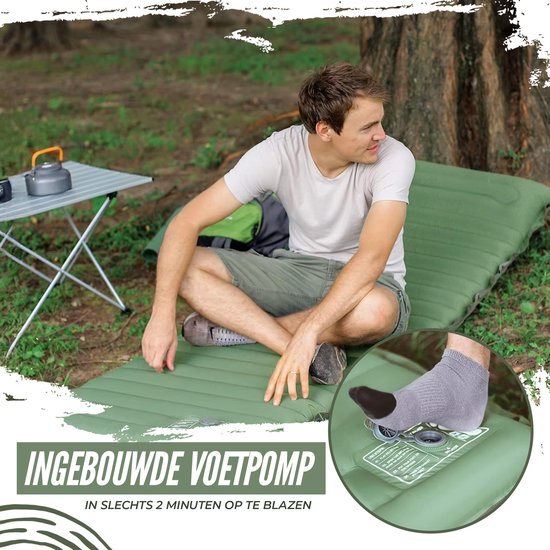 Ever Trex Slaapmat Comfort - 193x70x10cm - Ingebouwde Pomp - 1 Persoons - Camping Matras - Zelfopblaasbaar - Groen