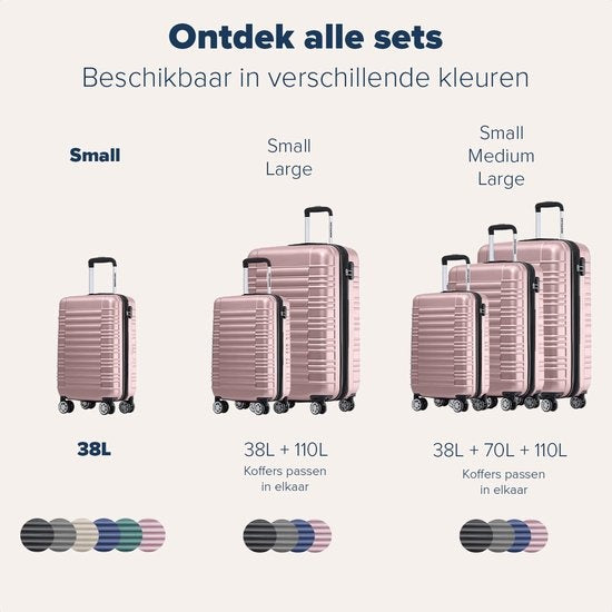TRVLMORE Koffer - Handbagage - Cijferslot - 54x36x20cm - 38L - Roségoud