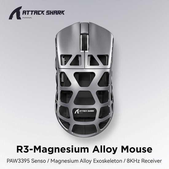 ATTACK SHARK R3 - Draadloze Gaming Muis - PAW3395 - Ultralichte(46g)- Wired/2.4G/BT5.1 - 26000DPI - Magnesium Alloy