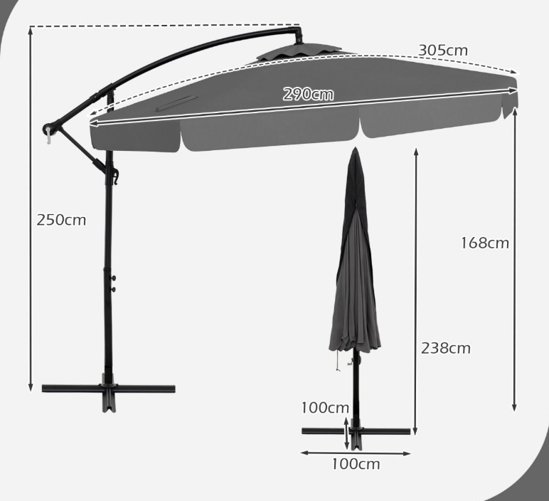 Coast Zweefparasol 305 cm met Beschermhoes en Volant – Grijs