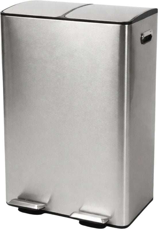 Bayt Prullenbak - Prullenbak 60 Liter (2x30) - Vuilnisbak 60 Liter - Pedaalemmer 60 Liter - Prullenbak Afvalscheiding - Prullenbak 2 Vakken - Afvalbak - RVS - Zilver