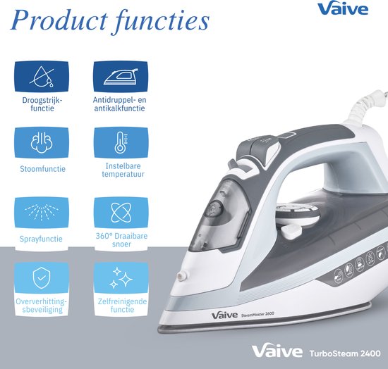 VAIVE SteamMaster 2600 Strijkijzer - Stoomstrijkijzer - Iron - stoomstrijkijzers - 2600W - 350 ML - Spray- en Stoomstootfunctie