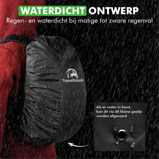Travelhawk Regenhoes Rugzak - Waterdicht - Backpack Hoes - Reflecterend - 46-55L - Zwart