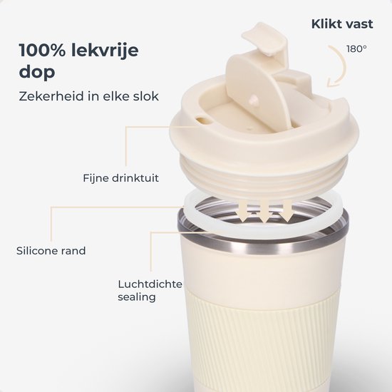 Castagnola Thermosbeker - Koffiebeker To Go - Travel Mug voor Koffie en Thee - Theebeker - 380 ML - RVS - Offwhite