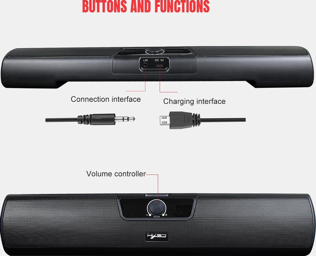 HXSJ Q3 Soundbar PC Speaker - USB - voor desktop computers / notebooks / smart-tvs / projector apparatuur - Zwart