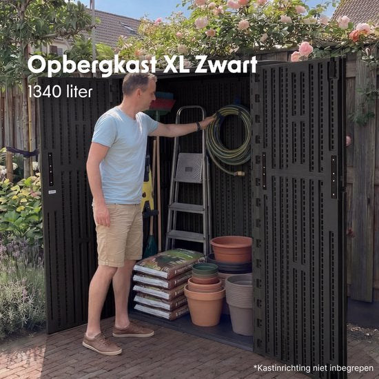 LifeGoods Tuinkast Verticaal - 1340L - Opbergkast - Waterdicht & UV-bestendig - Tuinbox - Zwart
