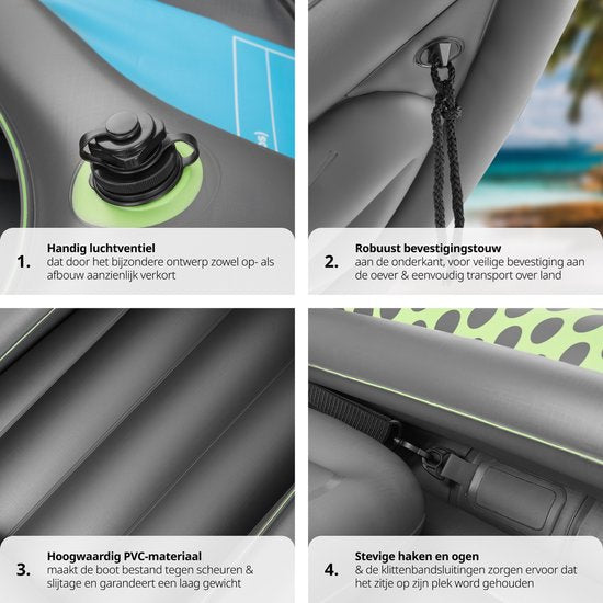 tectake® - Opblaasbare Kajak - Opblaasbare Kano voor 1 persoon met dubbele peddel en accessoires - Zitje, pomp, transporttas - Watersport - Roeiboot