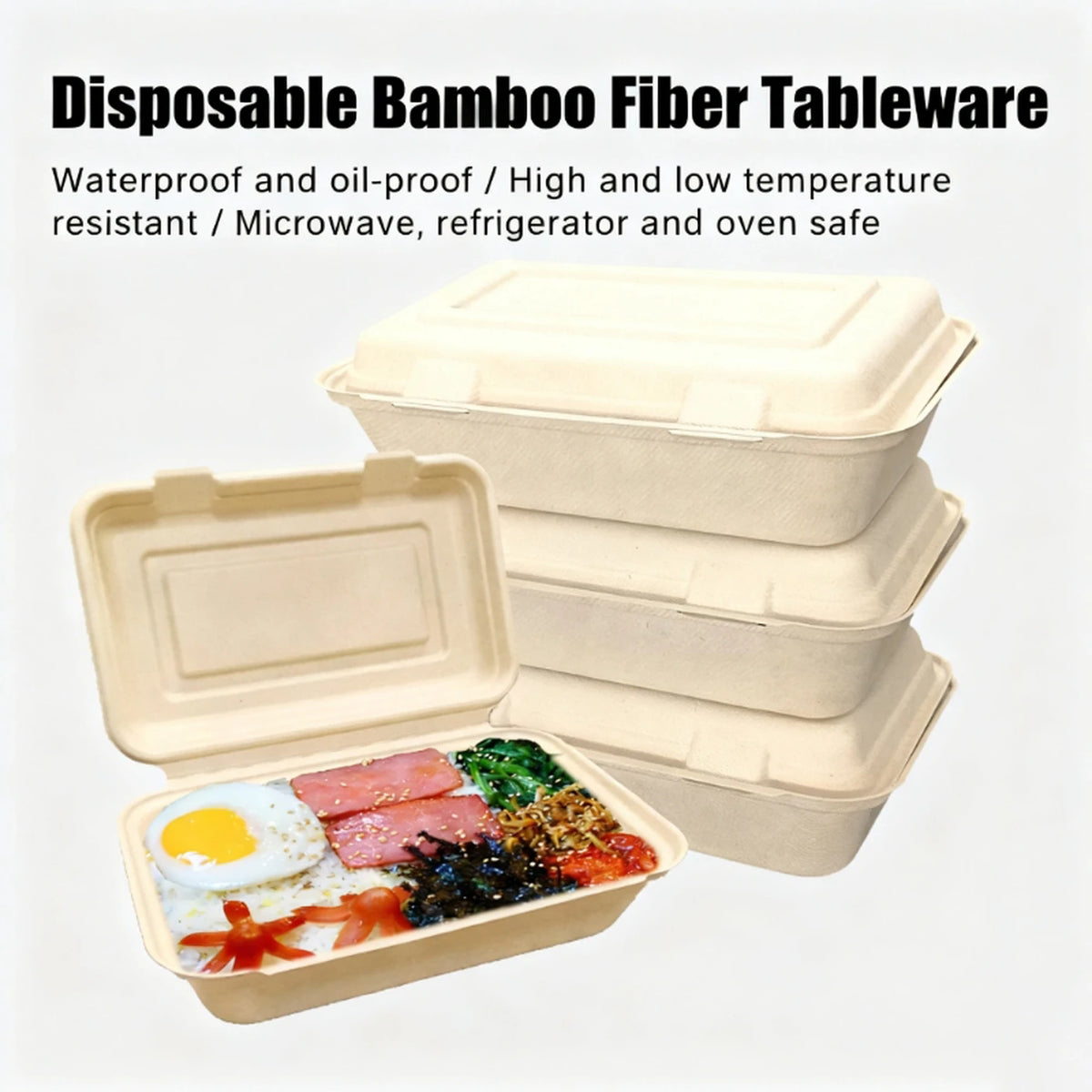 Rui Bamboo Menubakken met Scharnierdeksel - 887 ml - 50 Stuks - Wegwerp