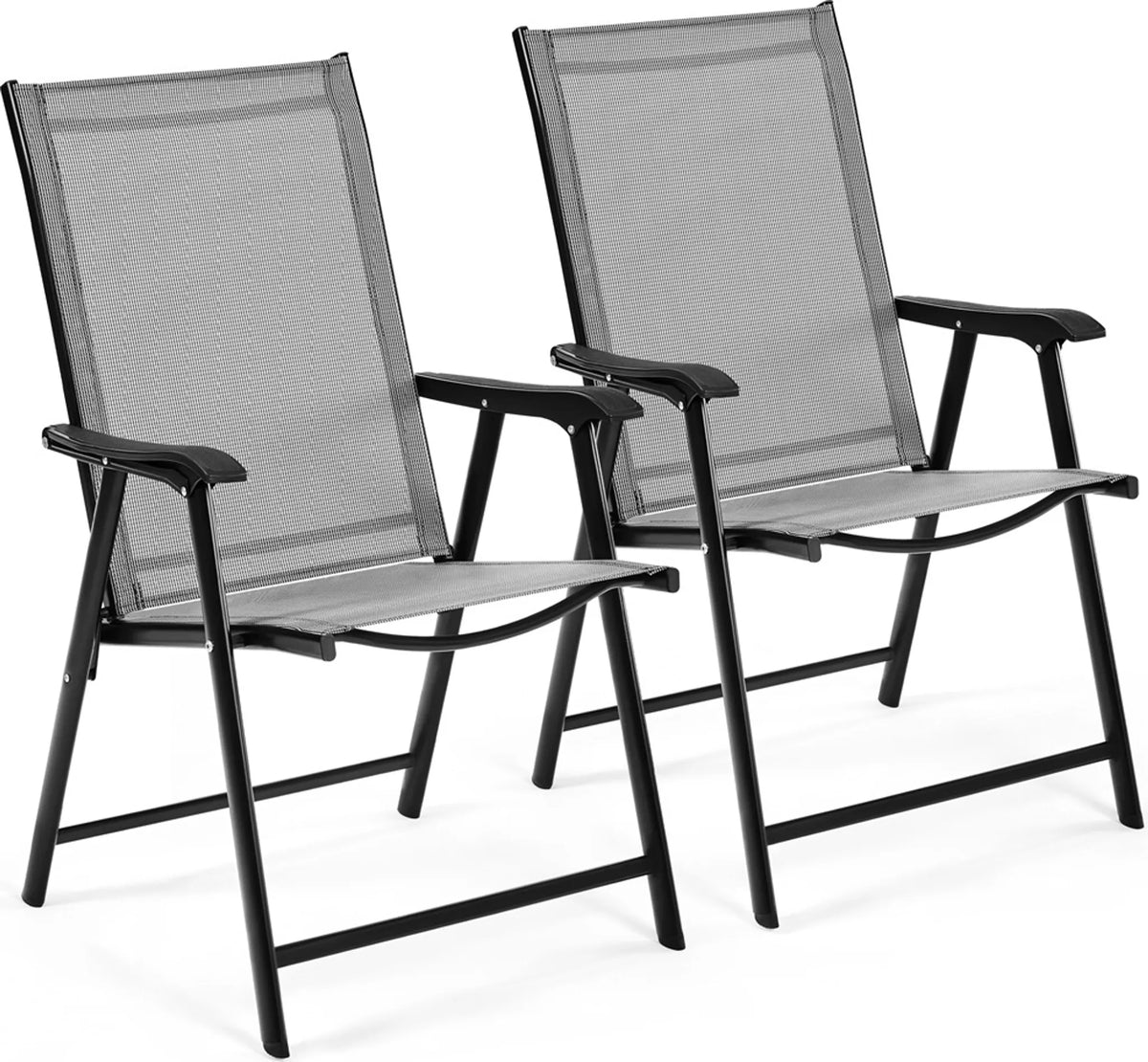 Tuinstoelen Set van 2 Opvouwbaar met Armleuningen en Hoge Rugleuning Texteline Grijs