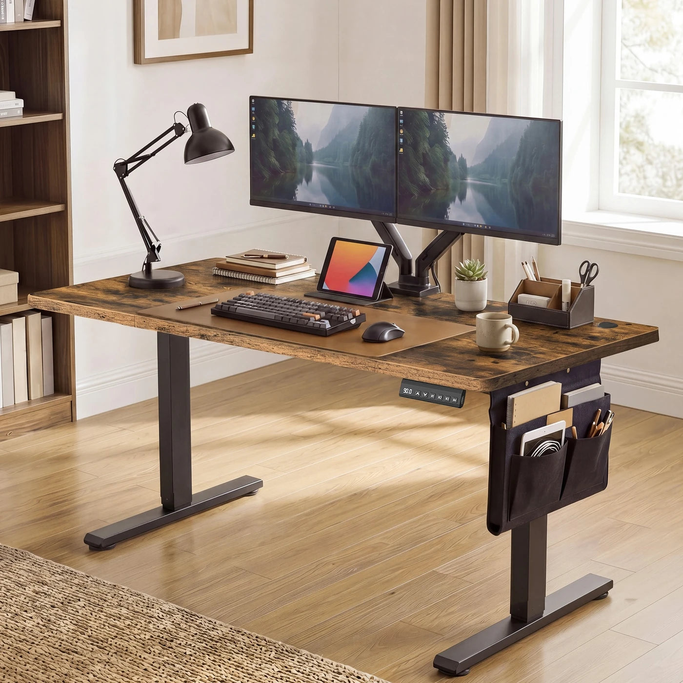 JOYFURNOS Elektrisch Verstelbaar Bureau 180 x 80 cm - 72-120 cm - Vintage Bruin & Zwart - Geheugenfunctie - 70 kg
