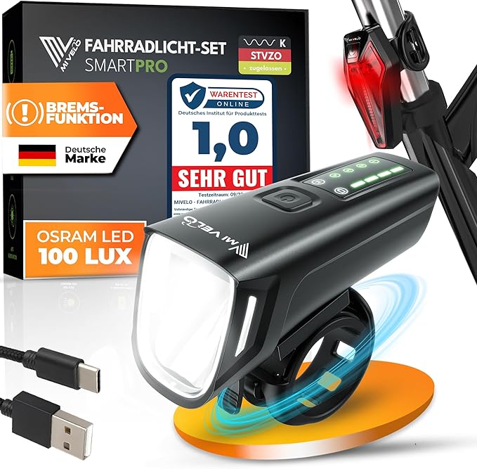 Mivelo Smart LED Fietslamp Voor En Achterlicht - 11 Uur Batterijduur - Oplaadbaar