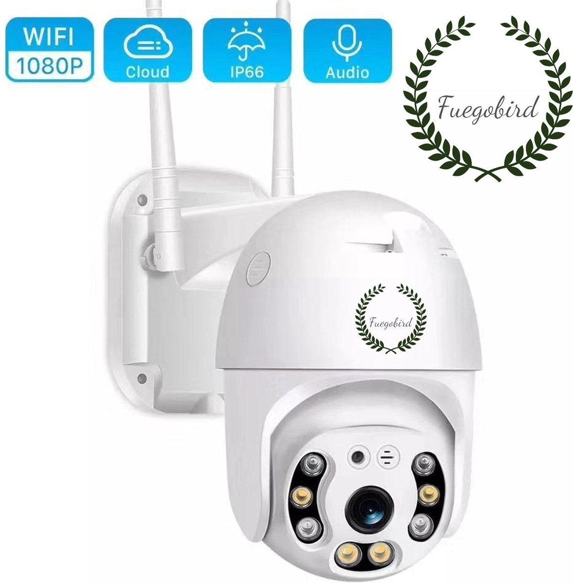 Fuegobird Full HD 1080P Wifi Smart Bewakingscamera's - PTZ IP Camera - IP66 Waterdichtheid - Binnen en Buitengebruik - Ondersteuning 2.4G/5G WIFI - ONVIF - Wit