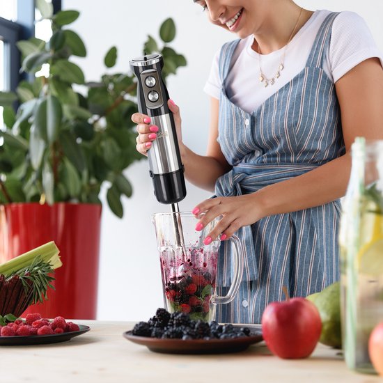 Goodforce 7 delige Staafmixer set – Inclusief Hakmolen, garde, melkopschuimer, klopper & Maatbeker – krachtig & vaatwasserbestendig – 12 snelheden + turbofunctie – 1000W – PFAS-vrij