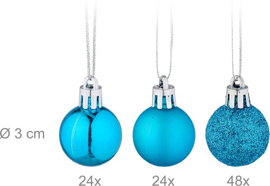kerstballen set van 96 - plastic - 3 cm - mat - glanzend - glitters - petrol