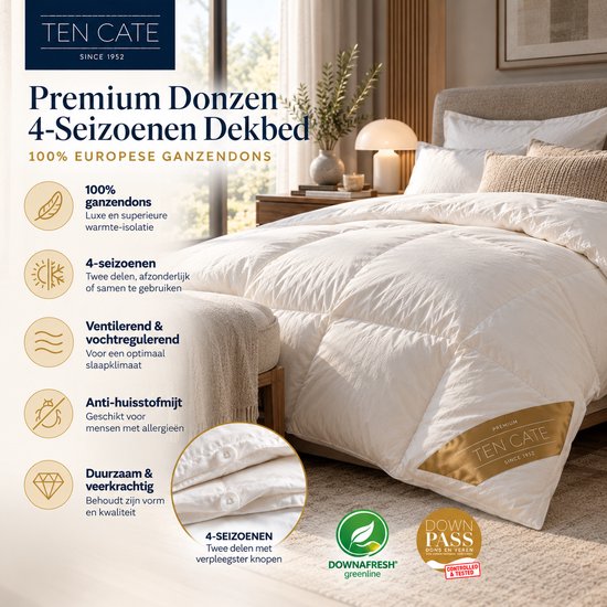 Ten Cate 100% Ganzendonzen 4-Seizoenen Dekbed - 240x200 cm - Luxe Ganzendons - Ademend - Vochtregulerend