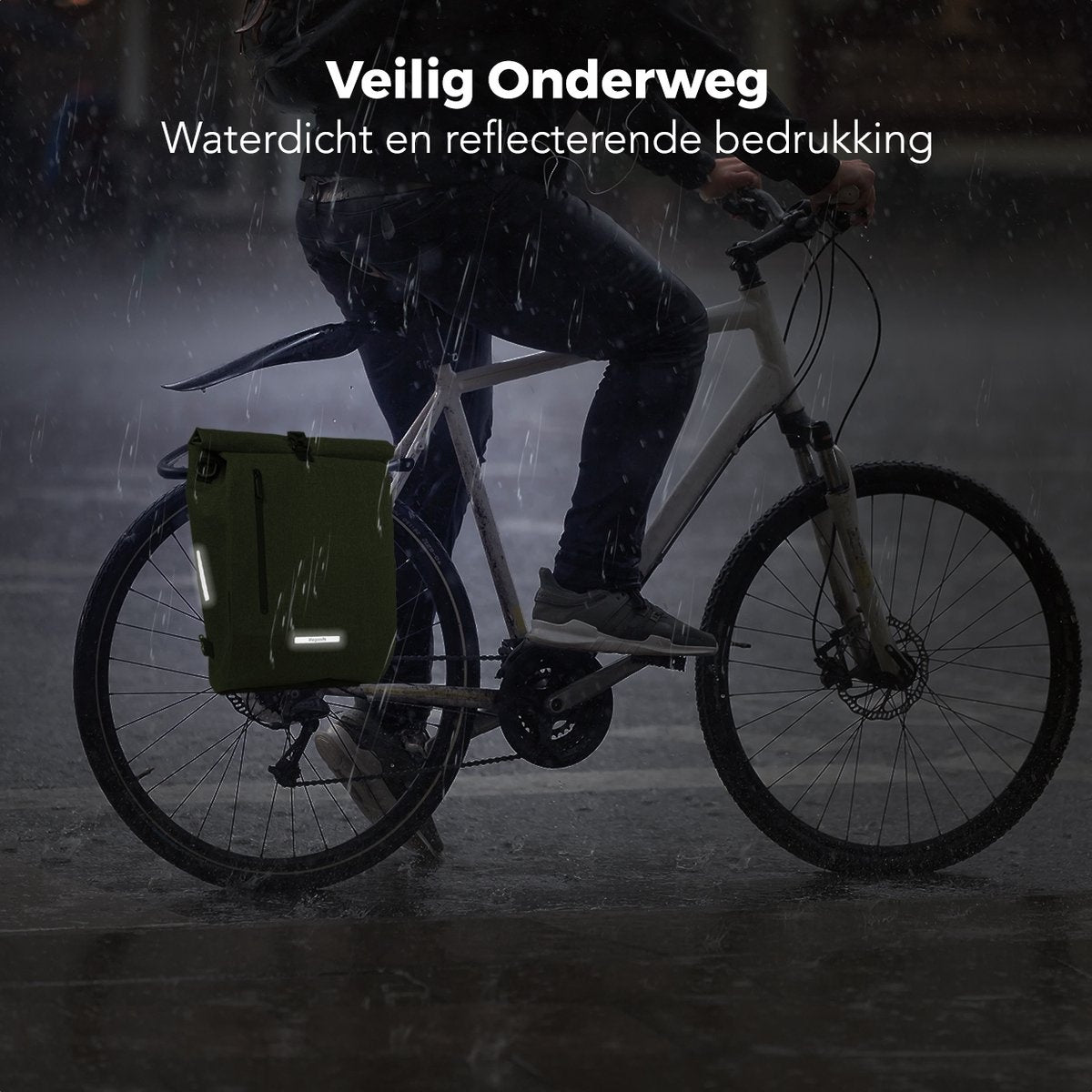 LifeGoods Enkele Fietstas - Compact - Schoudertas en Rugtas - 25L - Ronde Bagagedragers - Waterdicht - Olijfgroen