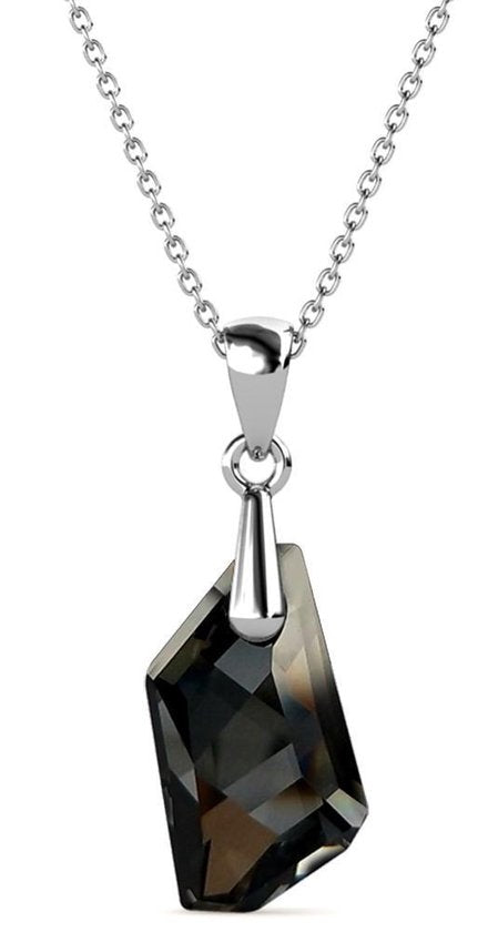 Yolora Dames Ketting met Hanger – Zilver Kleurig 18K Witgoud Verguld – Met Zwart Kalpa Camaka Kristal – Inclusief Luxe Cadeauverpakking – Perfect Moederdag Cadeau