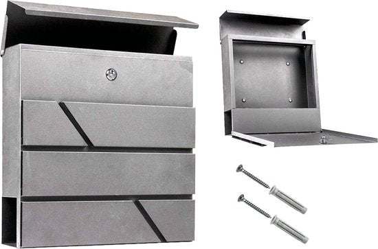 BRASQ Brievenbus Hangend Grijs Deluxe - Wandbrievenbus met Slot en krantenvak - Incl. Montagemateriaal & 2 Sleutels - Postbus - brievenbus - RVS