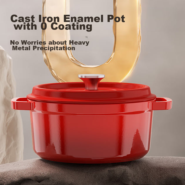 COOKER KING Geëmailleerde Gietijzeren Soeppan & Steelpan 24 cm – Chinees Rood – Gietijzer En Emaille