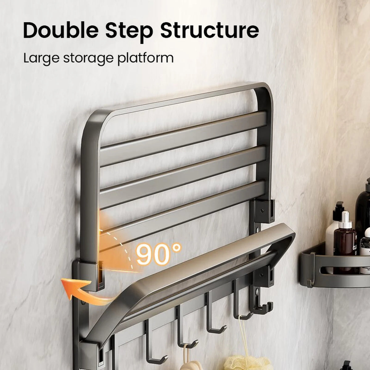 J.ZAO No Drill Bathroom Set - Towel Rack & Caddy - 3-Piece Set - Nail-free Glue Installation Three Piece Set