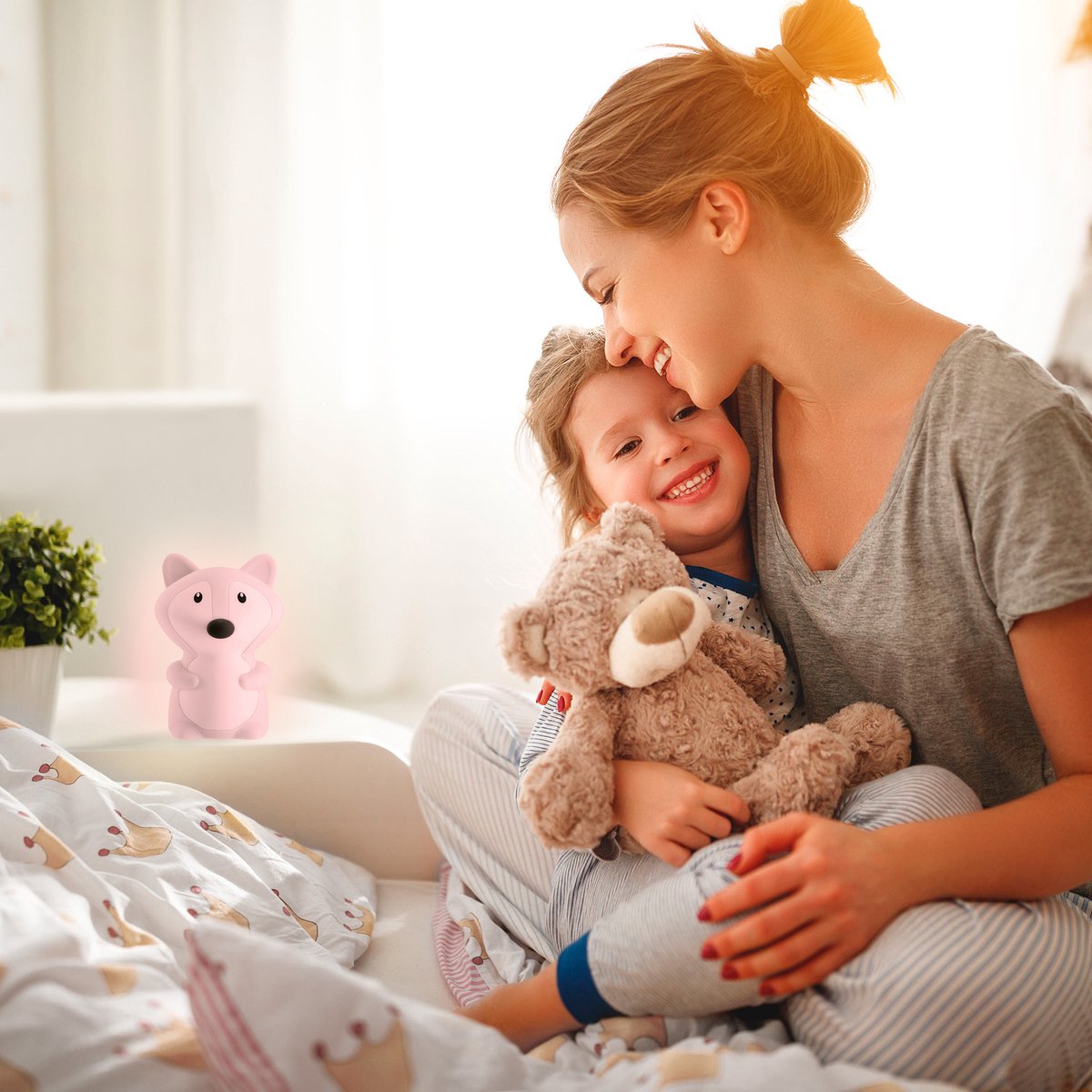 Sleepy Friends Kinder Nachtlampje Vosje - USB Oplaadbaar en Dimbaar - 8 Kleuren - 95x97x100 mm - Zacht Siliconen Nachtlampje voor Babykamer en Kinderkamer