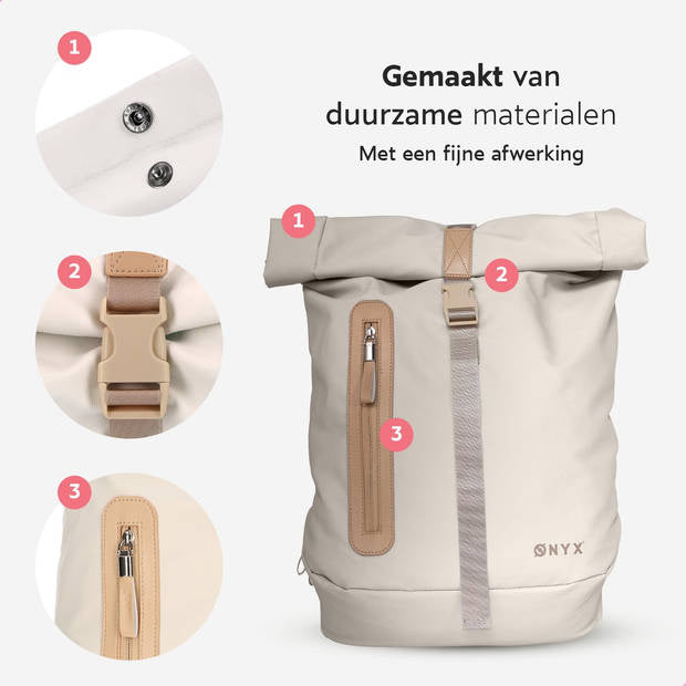 ONYX Rolltop Rugzak 25 tot 40L - Met Laptopvak - Verstelbare Rugtas - Reistas - Waterbestendig en Duurzaam - Sand