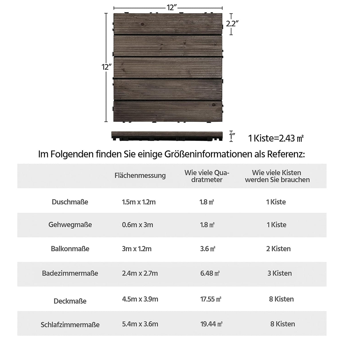 Yaheetech Houten Terrastegels 30 x 30 cm - 27 Stuks - 2,6 m² - Zwart