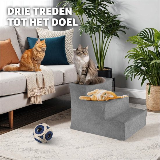 tectake® huisdiertrap, instaphulp met wasbare hoes, extra vlakke trap, (grijs, 37 x 45 x 34,5 cm)