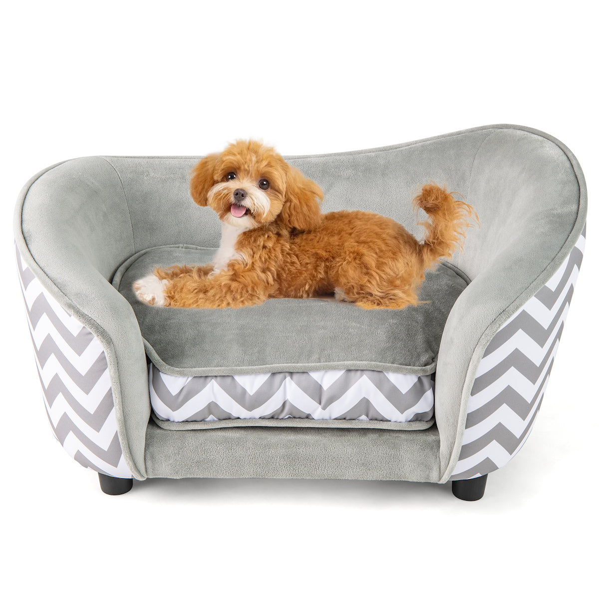 Coast Deluxe Honden- en Kattenbank 69,5x40x40,5 cm - Grijs/Wit - Comfortabel Huisdieren Sofa met Opbergruimte